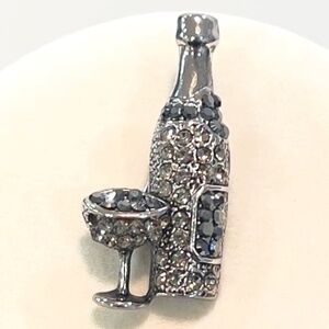 Champagne & Glass Silver Marcasite Brooch